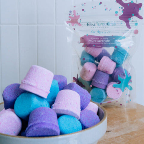 Mini bombes de bain naturelles parfum Mûre lavande – Savonnerie Bleu Turquoise