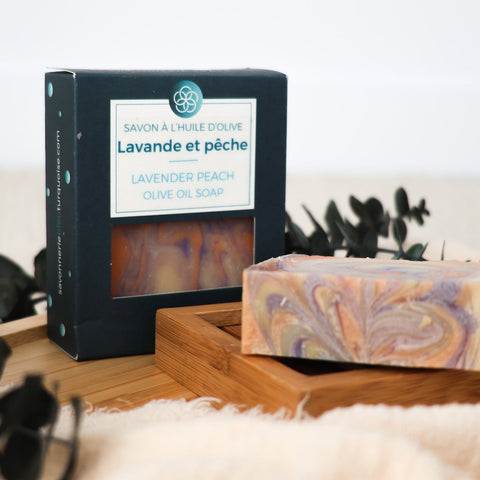 Savon naturel Lavande pĂȘche hydratant et doux pour la peau