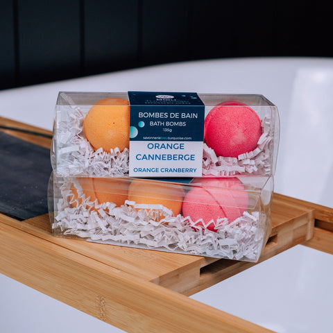 Trio de bombes de bain – Orange canneberge Savonnerie Bleu Turquoise