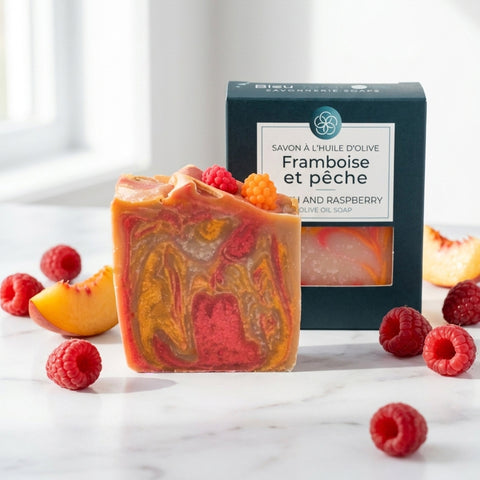 Savon artisanal - Framboise et pêche Savonnerie Bleu Turquoise