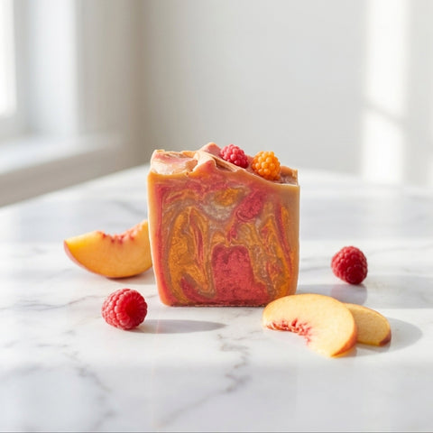 Savon artisanal - Framboise et pêche Savonnerie Bleu Turquoise